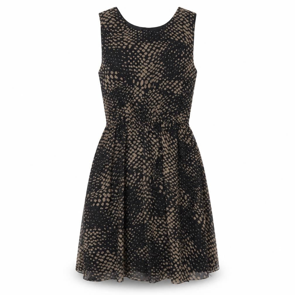 Front view of AX Paris women’s black herringbone polyester a-line, size UK 8, scoop neck pullover