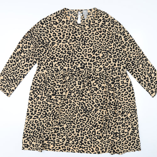 ASOS Womens Beige Animal Print Polyester A-Line Size 16 Round Neck Button