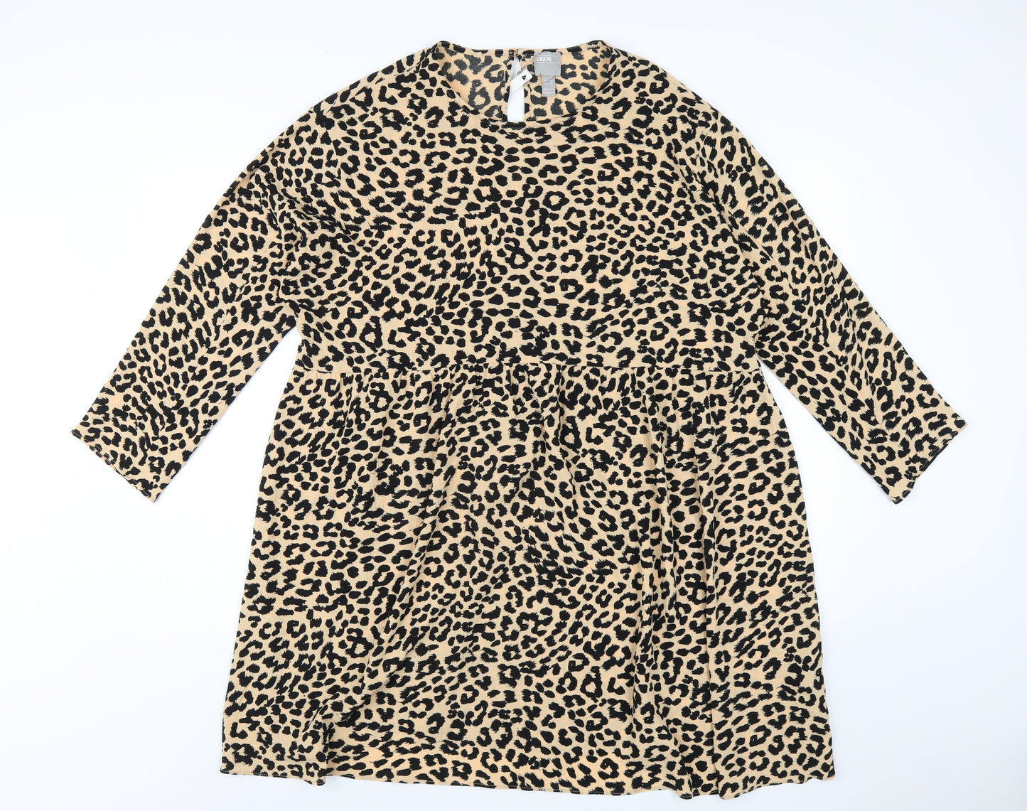 ASOS Womens Beige Animal Print Polyester A-Line Size 16 Round Neck Button