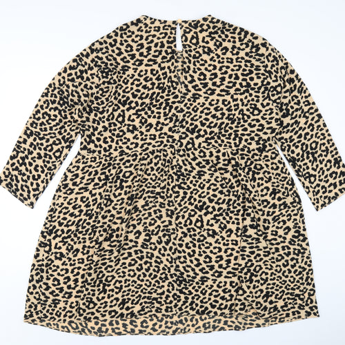 ASOS Womens Beige Animal Print Polyester A-Line Size 16 Round Neck Button
