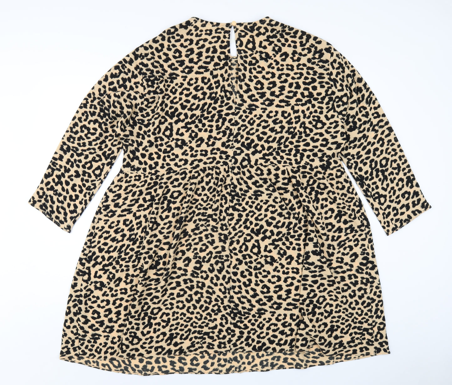 ASOS Womens Beige Animal Print Polyester A-Line Size 16 Round Neck Button