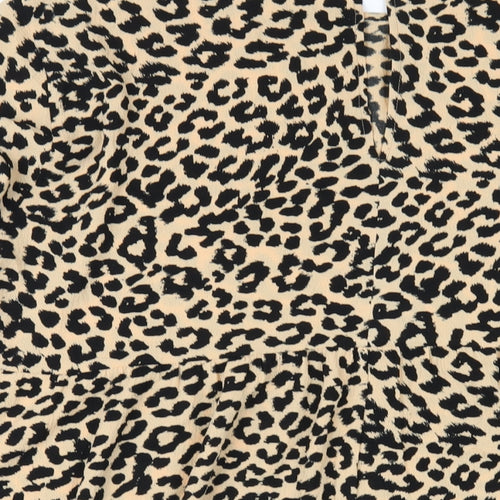 ASOS Womens Beige Animal Print Polyester A-Line Size 16 Round Neck Button