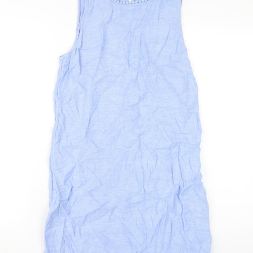 Marks and Spencer Womens Blue Linen A-Line Size 10 Round Neck Button
