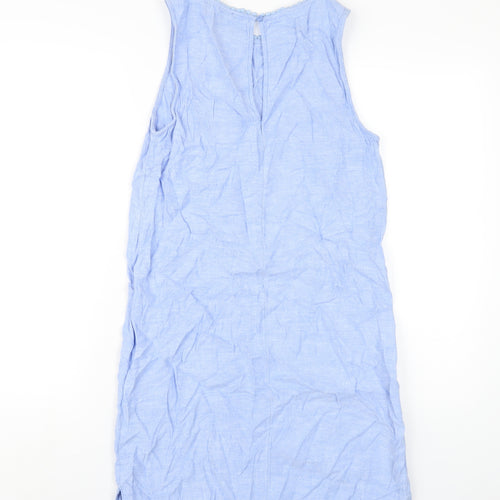 Marks and Spencer Womens Blue Linen A-Line Size 10 Round Neck Button