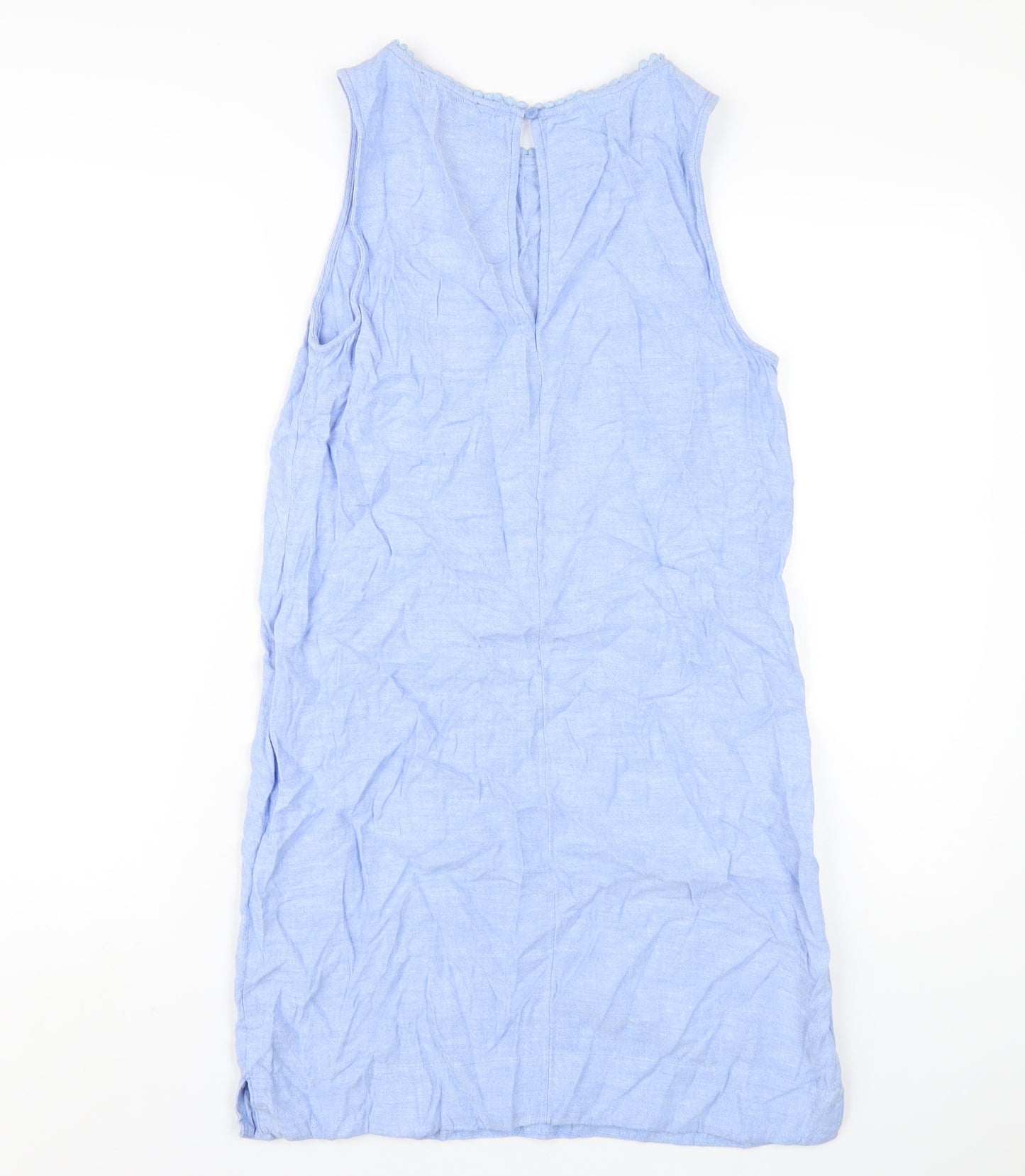Marks and Spencer Womens Blue Linen A-Line Size 10 Round Neck Button