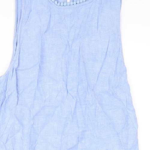 Marks and Spencer Womens Blue Linen A-Line Size 10 Round Neck Button