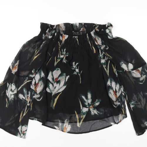 Religion Womens Black Floral Polyester Basic T-Shirt Size 8 Off the Shoulder