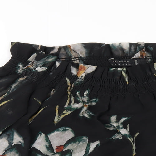 Religion Womens Black Floral Polyester Basic T-Shirt Size 8 Off the Shoulder