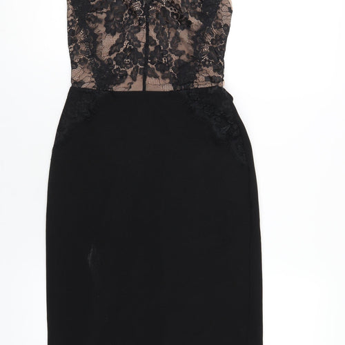 Topshop Womens Black Polyester Bodycon Size 10 Square Neck Zip
