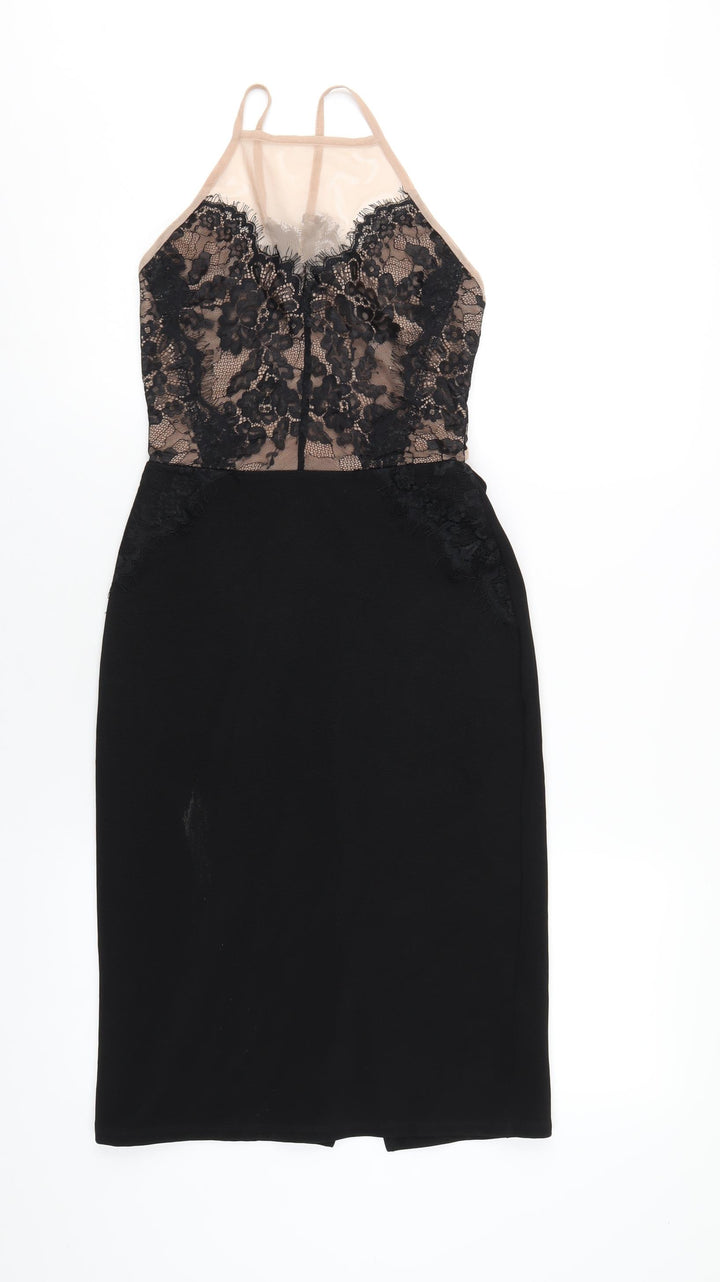 Topshop Womens Black Polyester Bodycon Size 10 Square Neck Zip