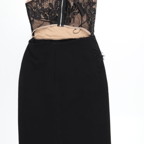 Topshop Womens Black Polyester Bodycon Size 10 Square Neck Zip