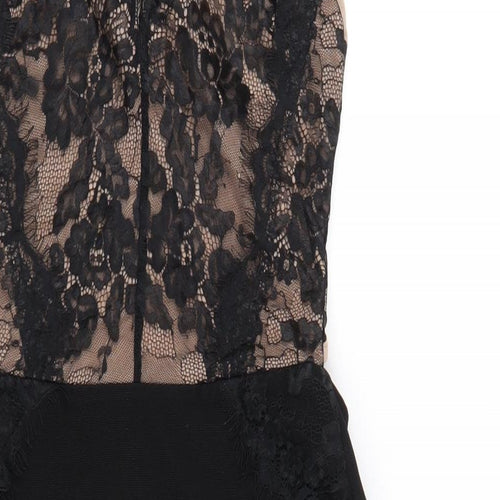 Topshop Womens Black Polyester Bodycon Size 10 Square Neck Zip