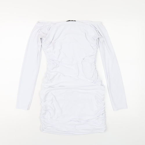 PRETTYLITTLETHING Womens White Polyester Bodycon Size 10 Off the Shoulder Pullover