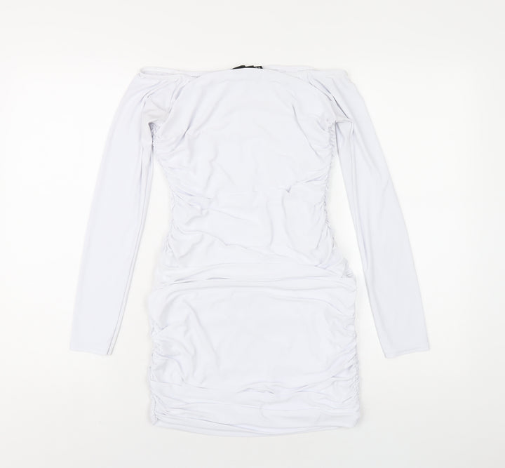 PRETTYLITTLETHING Womens White Polyester Bodycon Size 10 Off the Shoulder Pullover