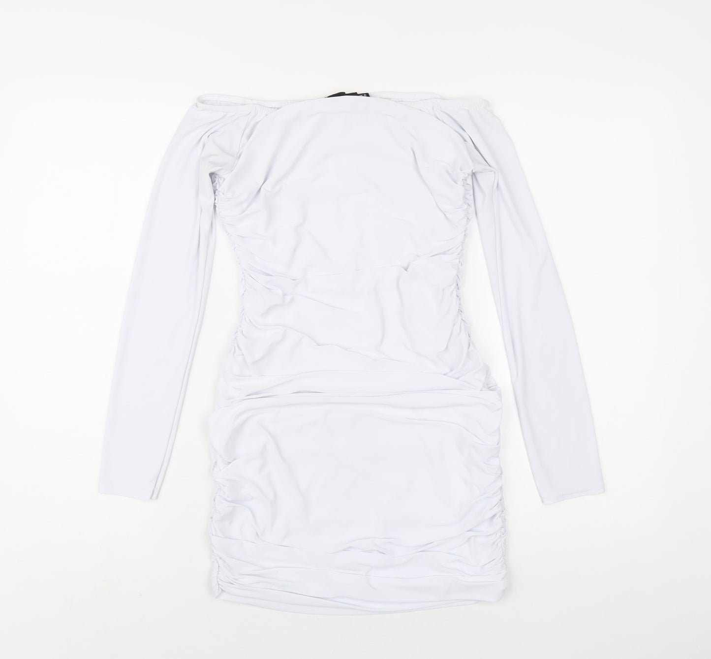 PRETTYLITTLETHING Womens White Polyester Bodycon Size 10 Off the Shoulder Pullover