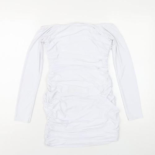 PRETTYLITTLETHING Womens White Polyester Bodycon Size 10 Off the Shoulder Pullover