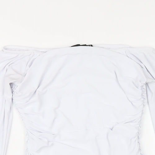 PRETTYLITTLETHING Womens White Polyester Bodycon Size 10 Off the Shoulder Pullover