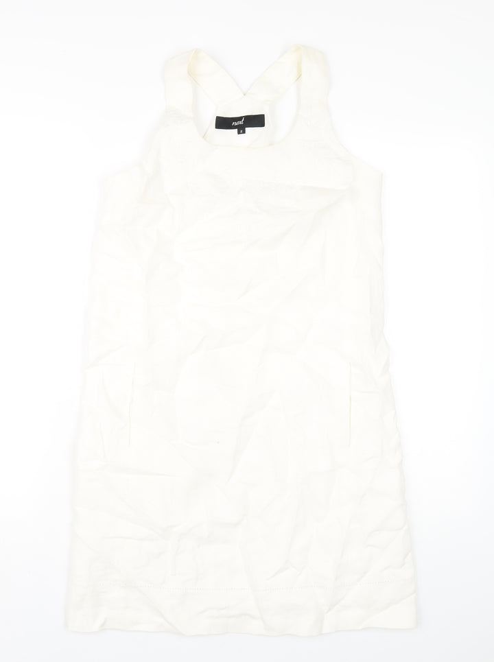 NEXT Womens Ivory Linen Tank Dress Size 8 Round Neck Pullover