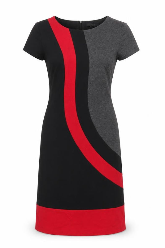 Front view of BHS women’s multicoloured polyester a-line, size UK 8, round neck zip
