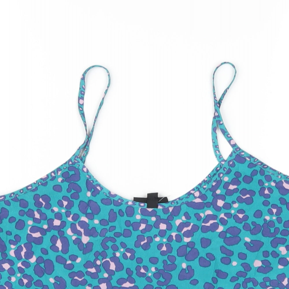 Topshop Womens Multicoloured Animal Print Polyester Camisole T-Shirt Size 10 Scoop Neck