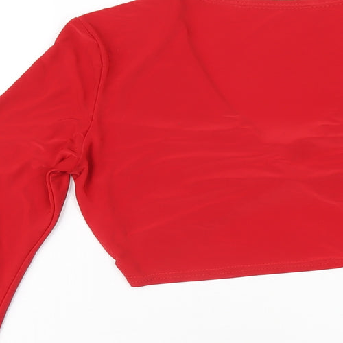 PRETTYLITTLETHING Womens Red Polyethylene Cropped T-Shirt Size 8 V-Neck
