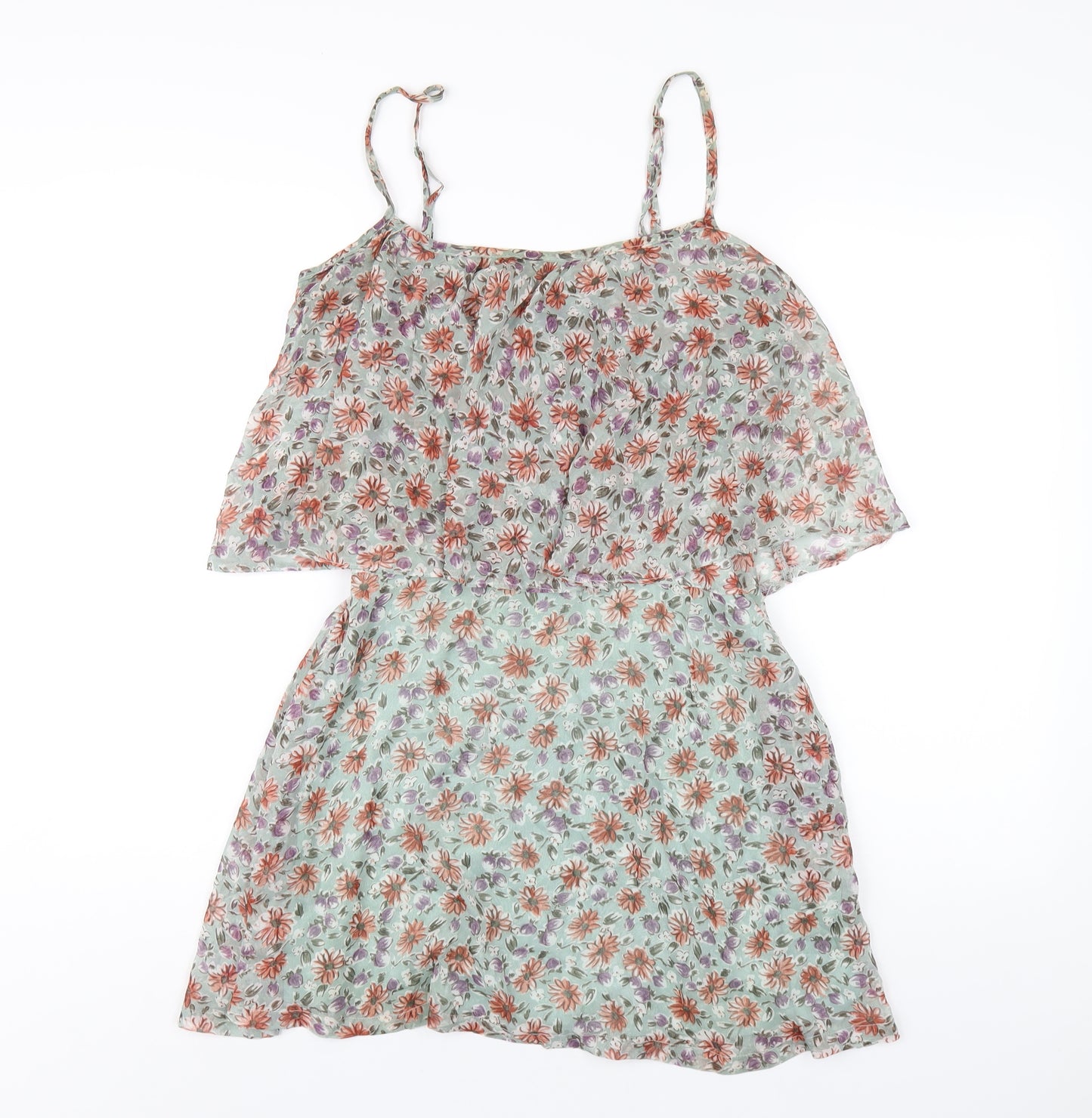 Boohoo Womens Green Floral Polyester A-Line Size 10 Scoop Neck Zip