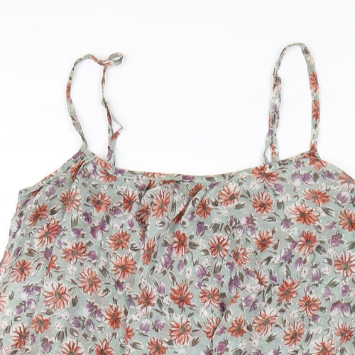 Boohoo Womens Green Floral Polyester A-Line Size 10 Scoop Neck Zip