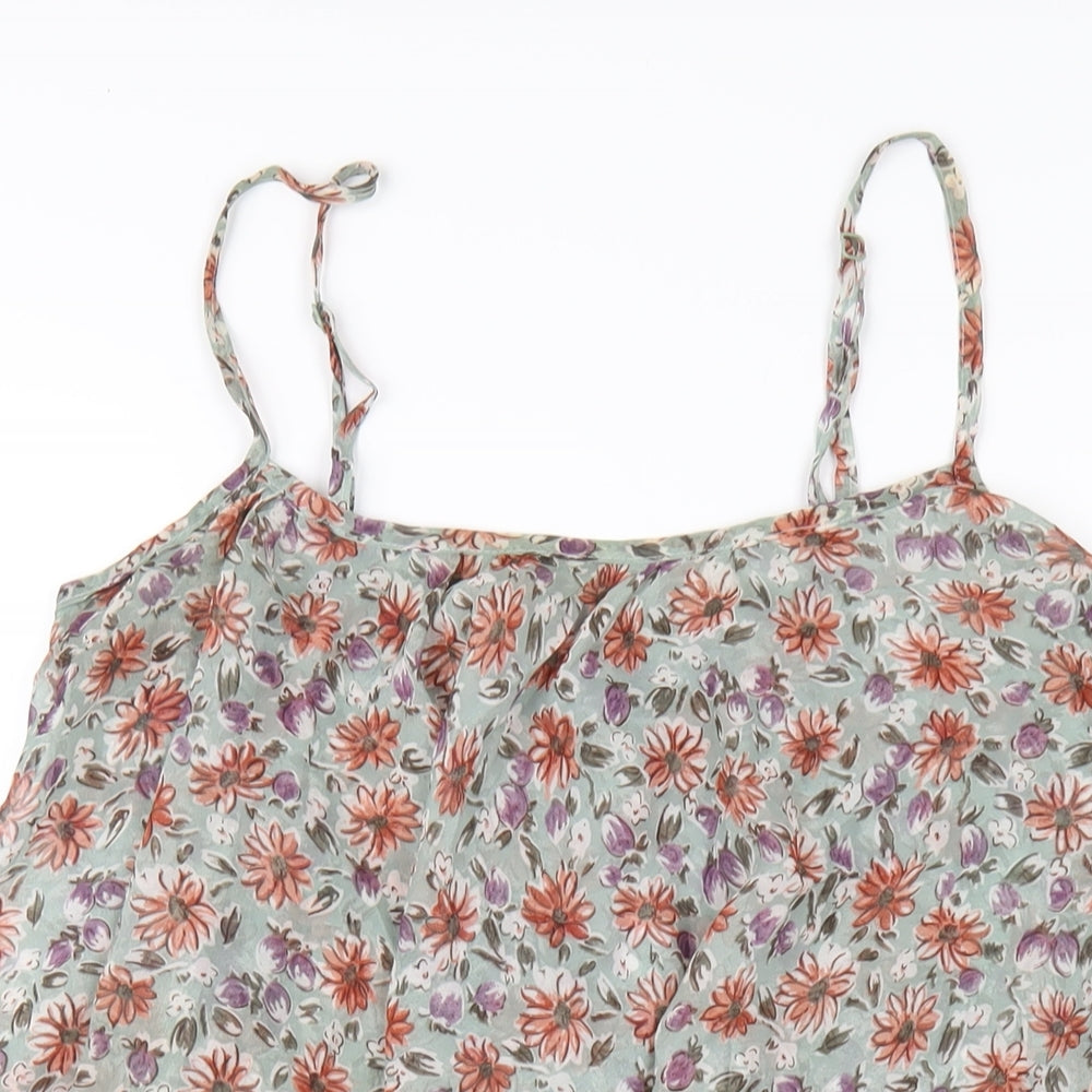 Boohoo Womens Green Floral Polyester A-Line Size 10 Scoop Neck Zip
