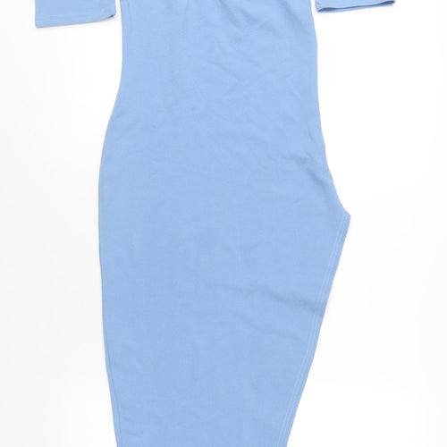 PRETTYLITTLETHING Womens Blue Polyester Bodycon Size 10 Off the Shoulder Pullover