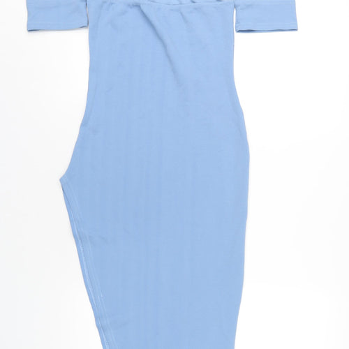 PRETTYLITTLETHING Womens Blue Polyester Bodycon Size 10 Off the Shoulder Pullover