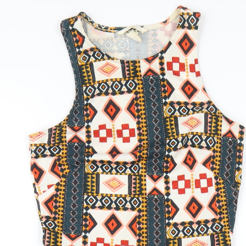 H&M Womens Multicoloured Geometric Polyester A-Line Size XS Roll Neck Pullover