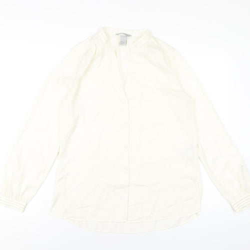 H&M Womens Ivory Polyester Basic Blouse Size 10 V-Neck