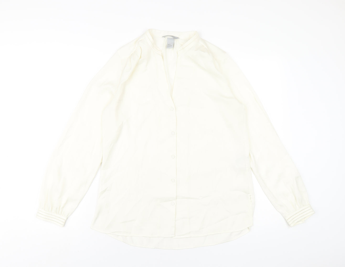 H&M Womens Ivory Polyester Basic Blouse Size 10 V-Neck
