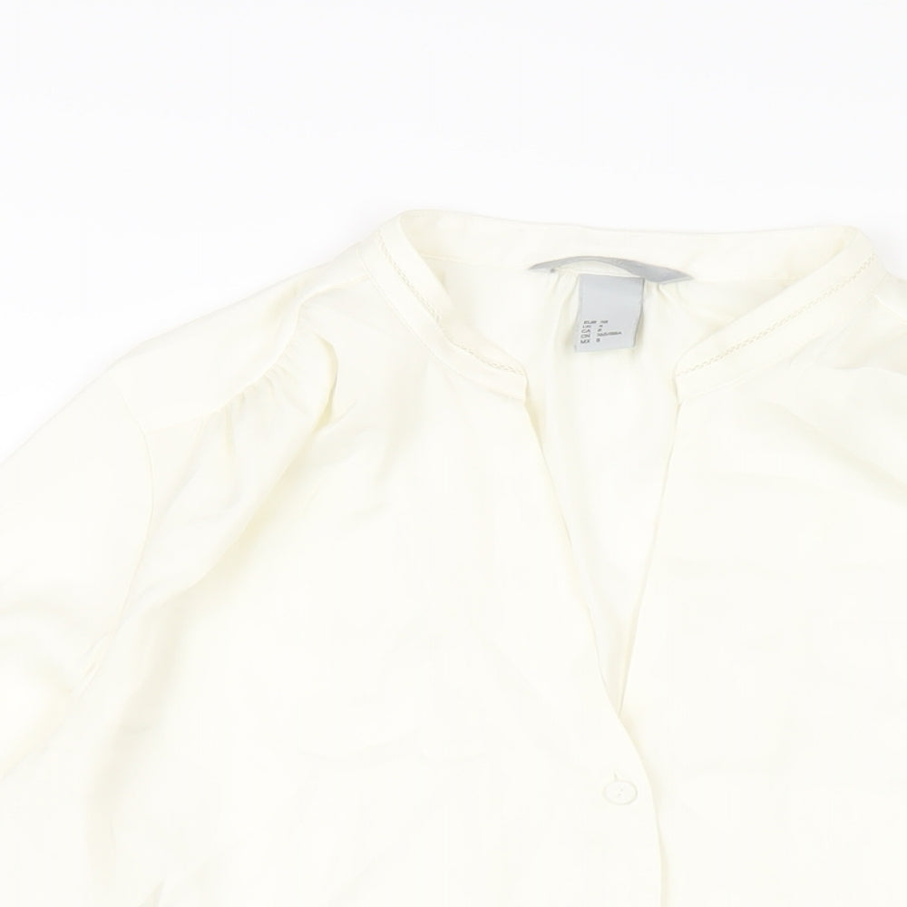 H&M Womens Ivory Polyester Basic Blouse Size 10 V-Neck