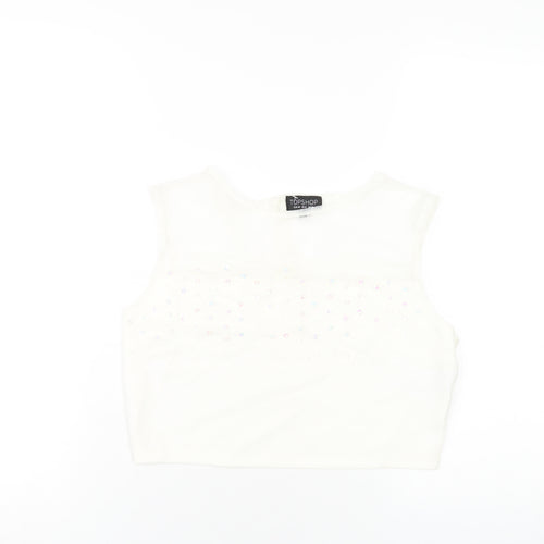Topshop Womens Ivory Nylon Basic Tank Size 12 Round Neck