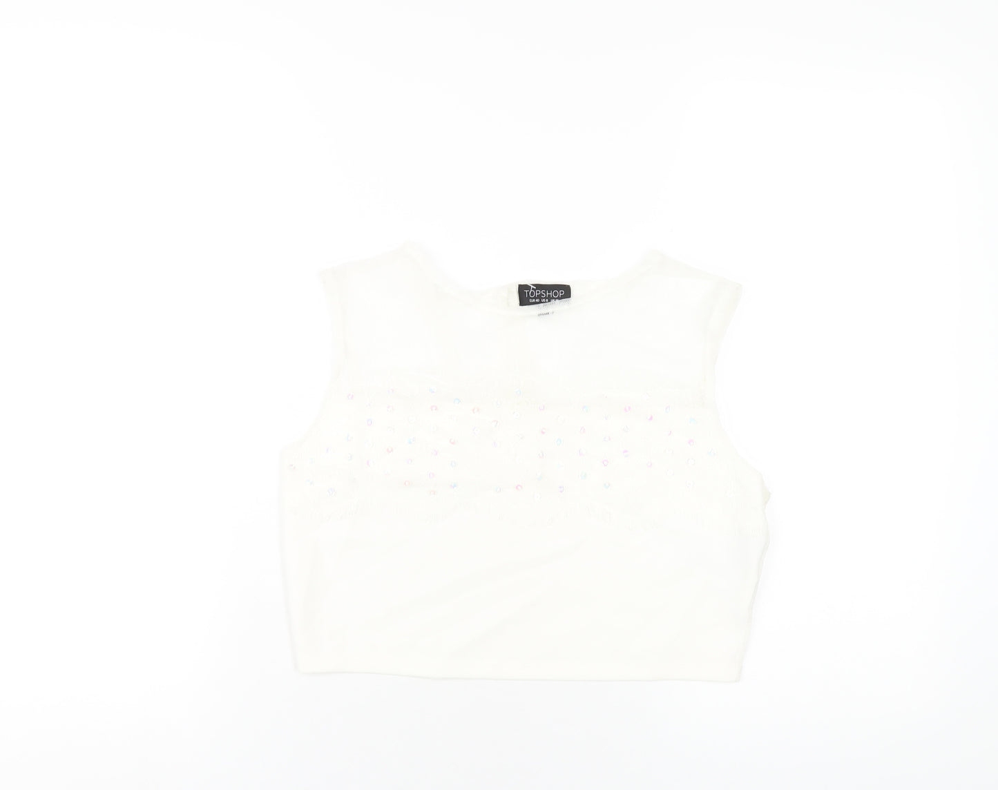 Topshop Womens Ivory Nylon Basic Tank Size 12 Round Neck
