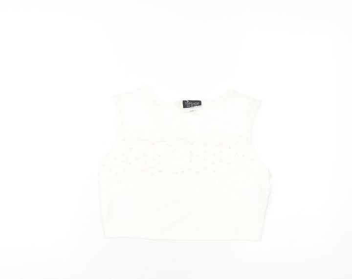 Topshop Womens Ivory Nylon Basic Tank Size 12 Round Neck