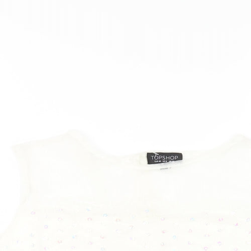 Topshop Womens Ivory Nylon Basic Tank Size 12 Round Neck