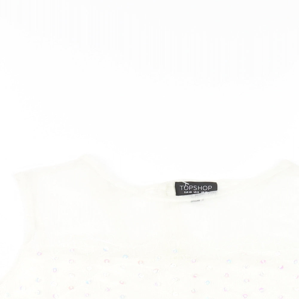 Topshop Womens Ivory Nylon Basic Tank Size 12 Round Neck