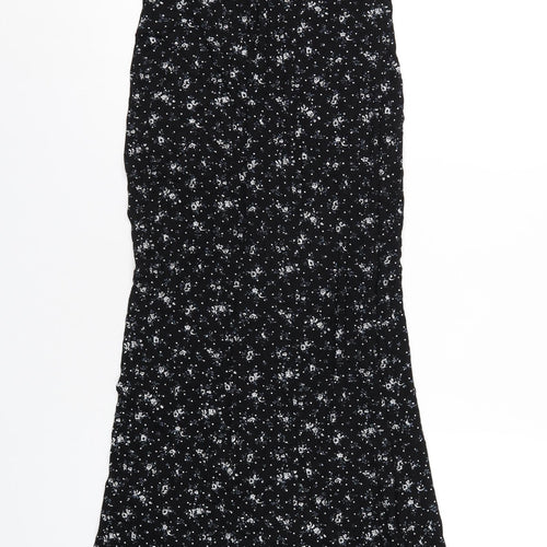 PRETTYLITTLETHING Womens Black Floral Viscose Maxi Size 8 V-Neck Pullover