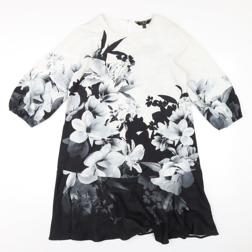Lipsy Womens Black Floral Polyester A-Line Size 10 Round Neck Button