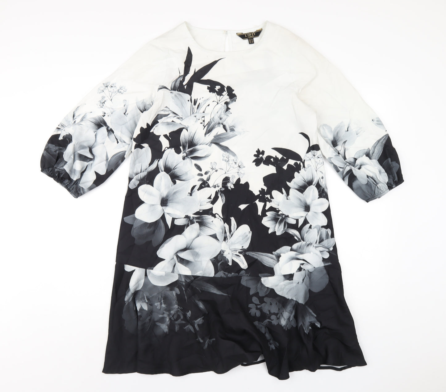 Lipsy Womens Black Floral Polyester A-Line Size 10 Round Neck Button
