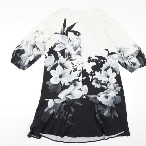 Lipsy Womens Black Floral Polyester A-Line Size 10 Round Neck Button