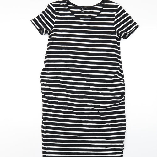 New Look Womens Black Striped Cotton Bodycon Size 12 Round Neck Pullover