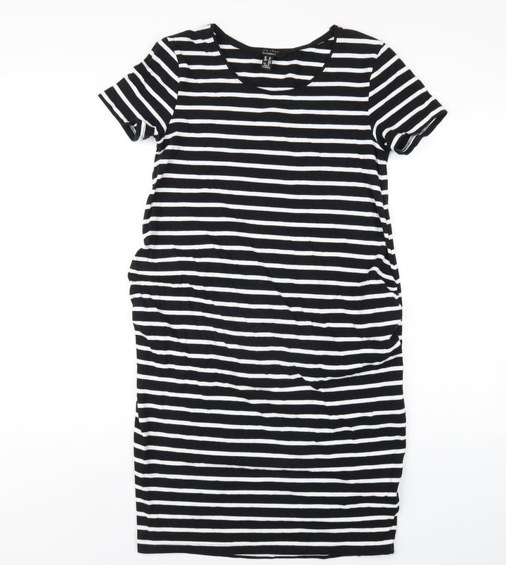 New Look Womens Black Striped Cotton Bodycon Size 12 Round Neck Pullover
