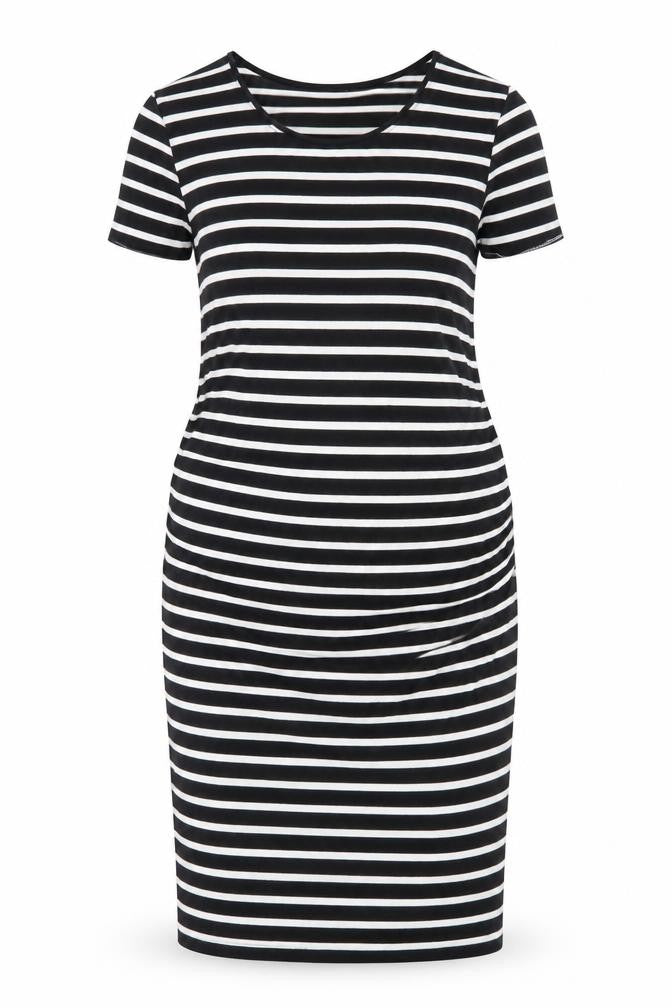 Front view of New Look women’s black striped cotton bodycon, size UK 12, round neck pullover