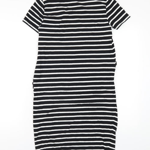 New Look Womens Black Striped Cotton Bodycon Size 12 Round Neck Pullover