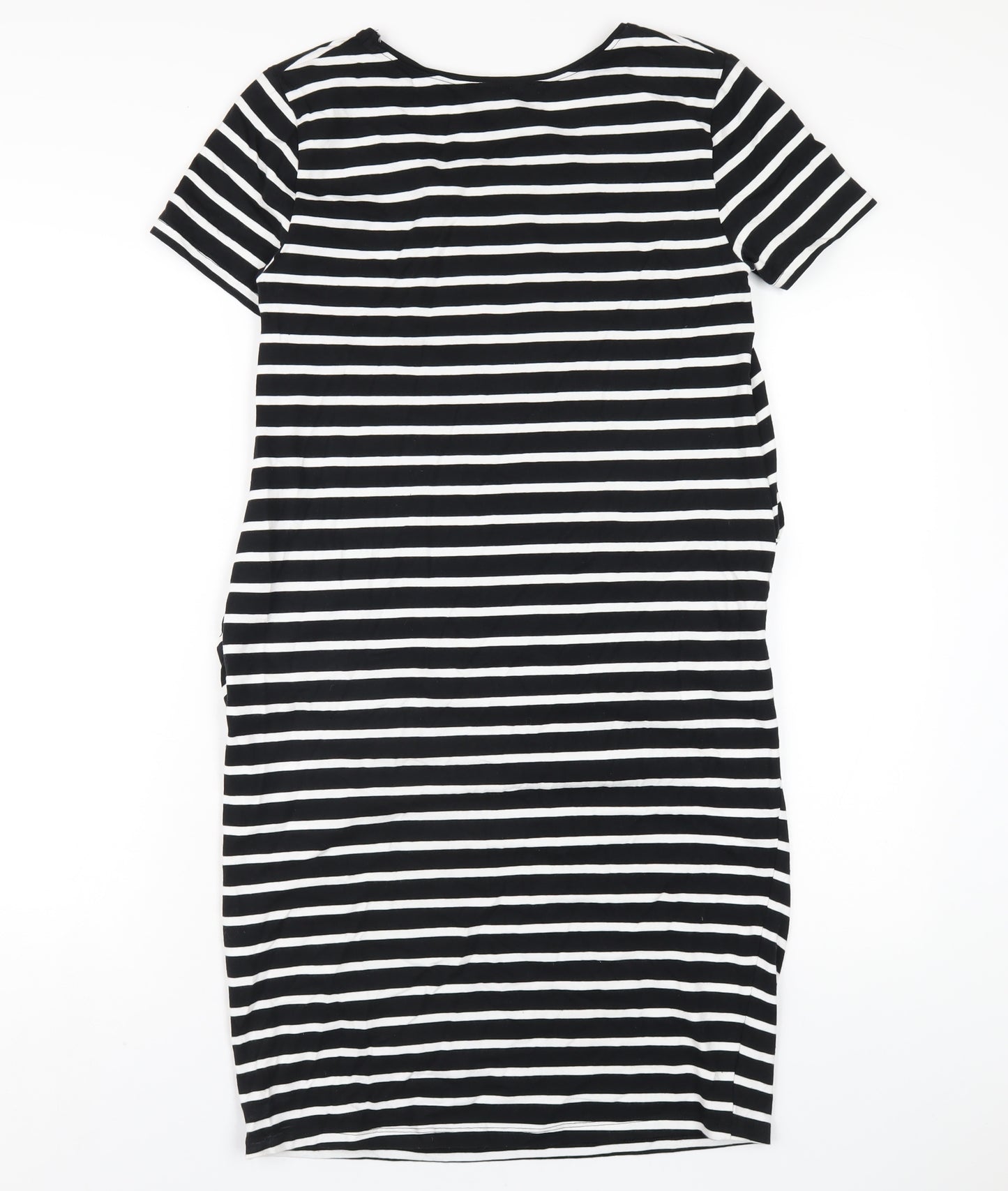New Look Womens Black Striped Cotton Bodycon Size 12 Round Neck Pullover