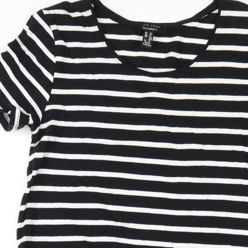 New Look Womens Black Striped Cotton Bodycon Size 12 Round Neck Pullover