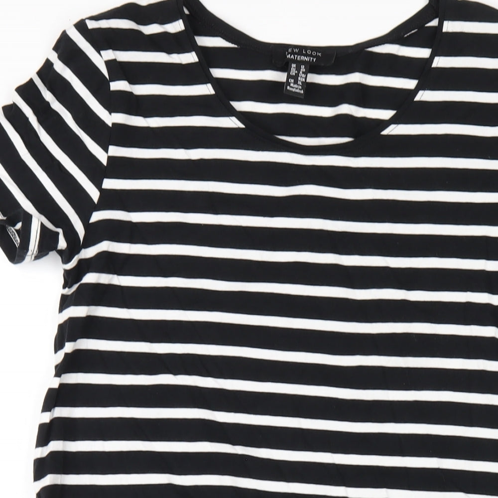 New Look Womens Black Striped Cotton Bodycon Size 12 Round Neck Pullover